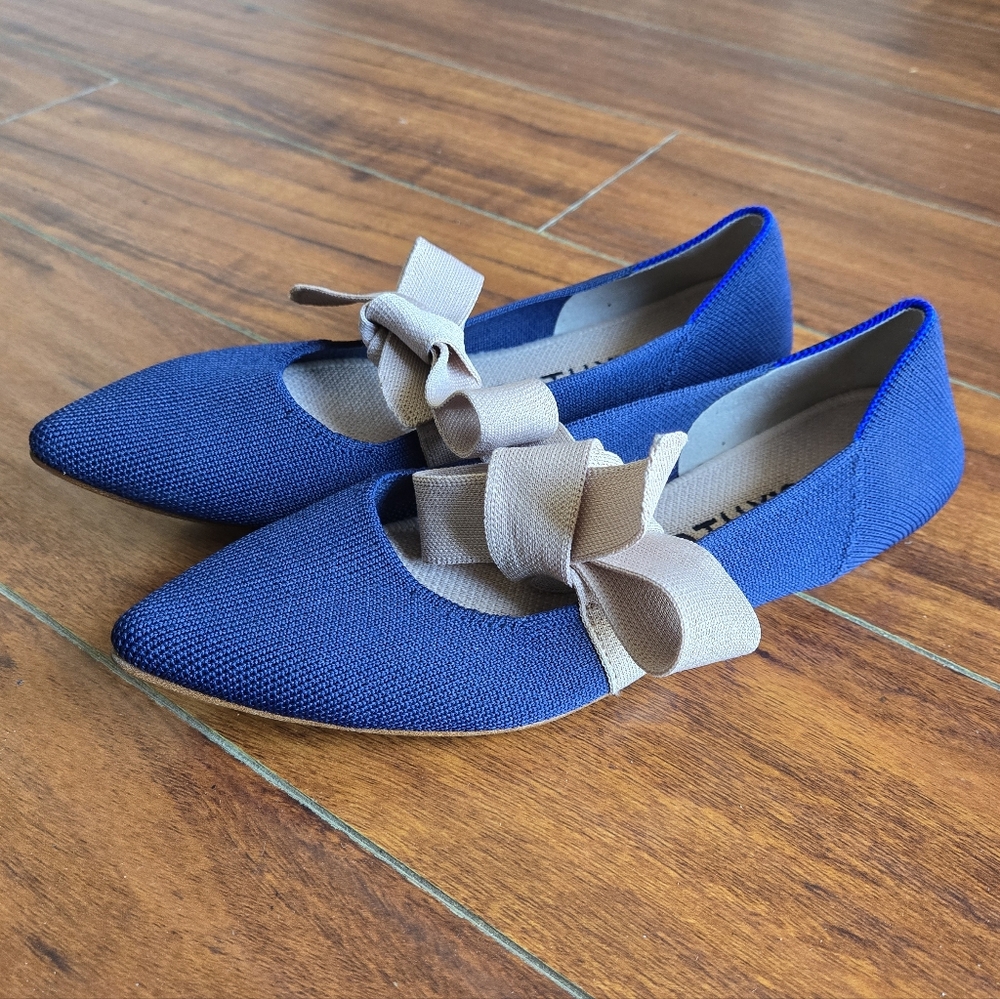 Rothy’s Sapphire Blue Mary Jane Bow Flats Pointed Toe Balletcore Size 8 - Picture 6 of 16